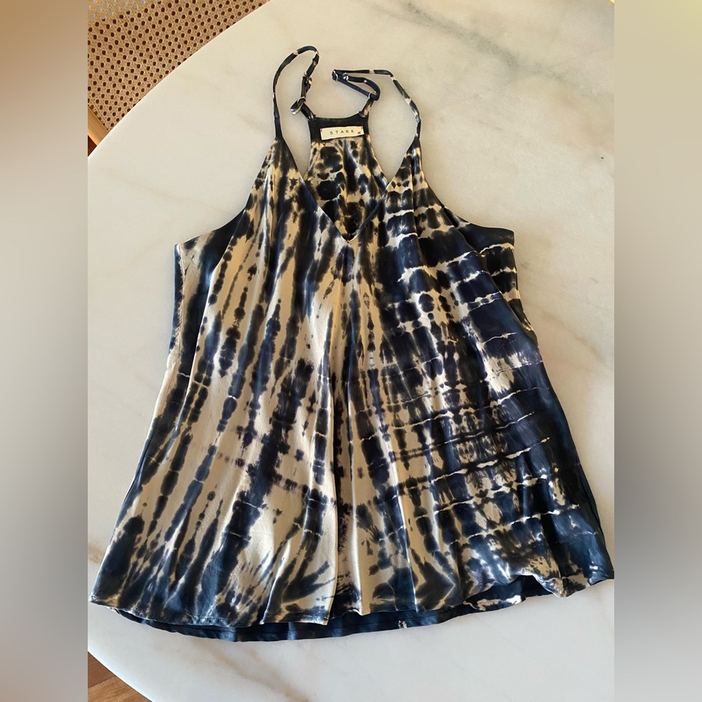 Worn 1x Stark X Tie-Dye Halter Top- navy and ivory -like new